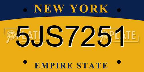 5JS7251 New York License Plate