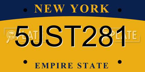 5JST281 New York License Plate
