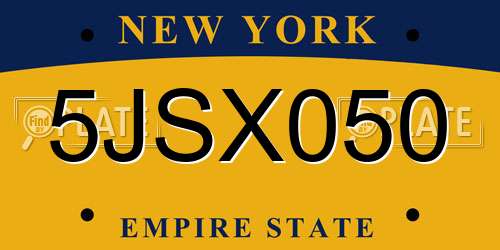 5JSX050 New York License Plate