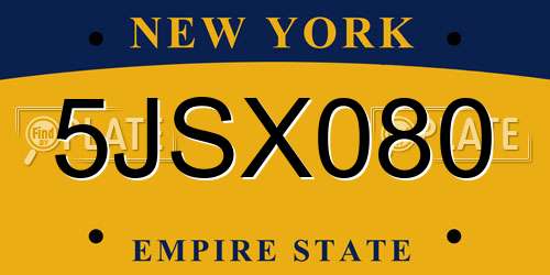 5JSX080 New York License Plate