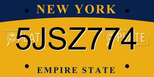 5JSZ774 New York License Plate