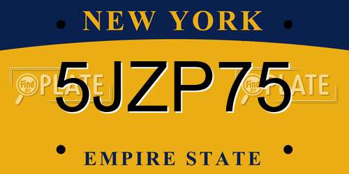 5JZP75 New York License Plate