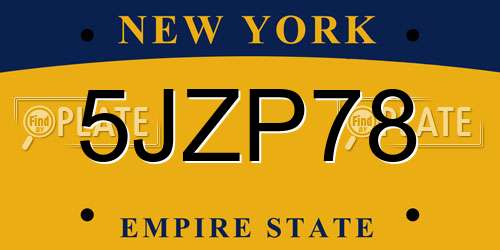5JZP78 New York License Plate