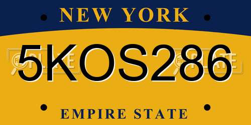 5KOS286 New York License Plate
