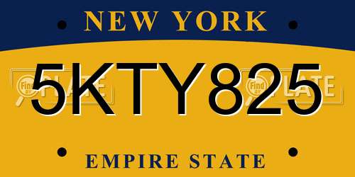 5KTY825 New York License Plate