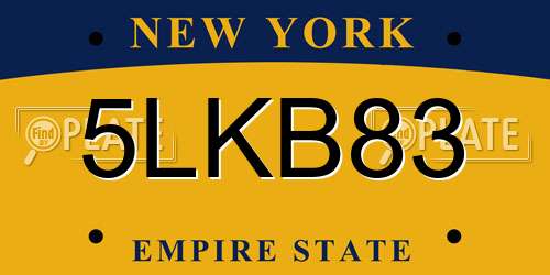 5LKB83 New York License Plate
