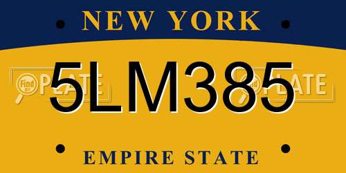 5LM385 New York License Plate