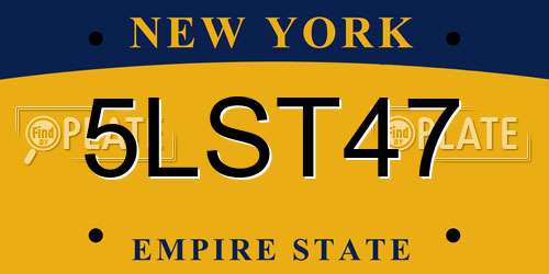 5LST47 New York License Plate