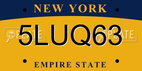 5LUQ63 New York License Plate