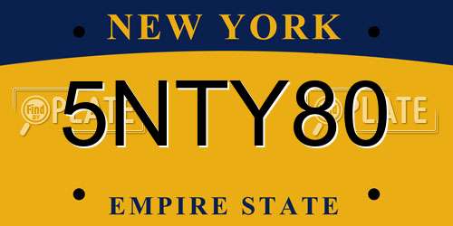 5NTY80 New York License Plate