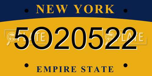 5O20522 New York License Plate