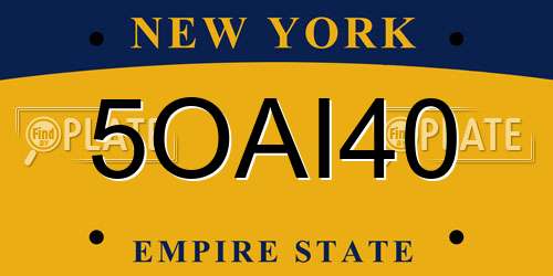 5OAI40 New York License Plate