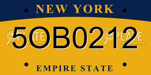 5OB0212 New York License Plate