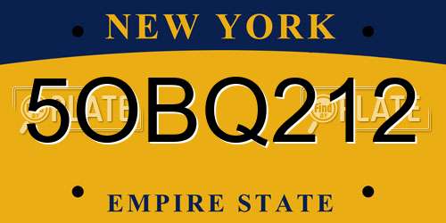 5OBQ212 New York License Plate
