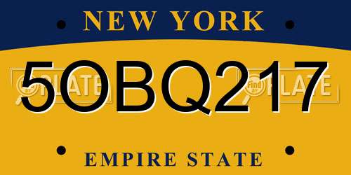 5OBQ217 New York License Plate