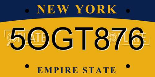 5OGT876 New York License Plate