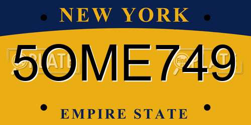5OME749 New York License Plate