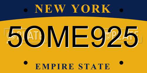 5OME925 New York License Plate