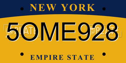 5OME928 New York License Plate