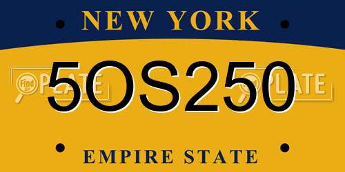5OS250 New York License Plate