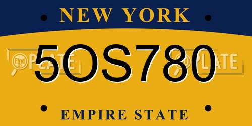 5OS780 New York License Plate