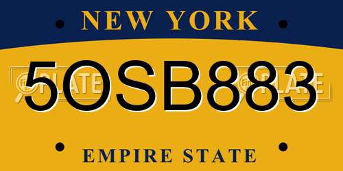 5OSB883 New York License Plate
