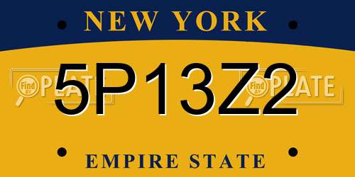 5P13Z2 New York License Plate
