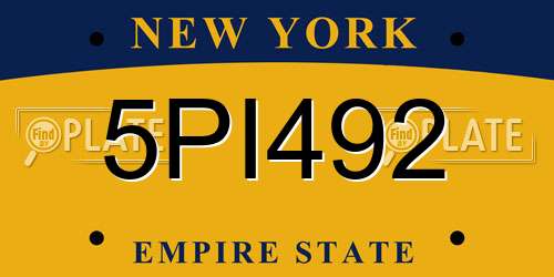 5PI492 New York License Plate