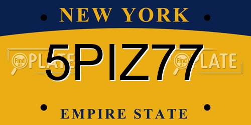 5PIZ77 New York License Plate