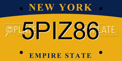5PIZ86 New York License Plate
