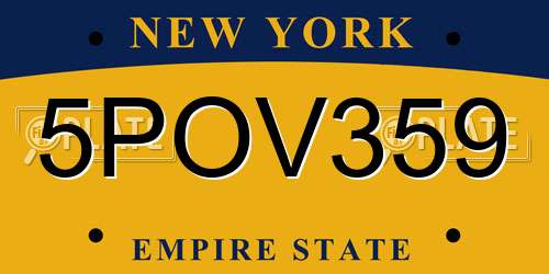 5POV359 New York License Plate