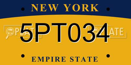 5PT034 New York License Plate