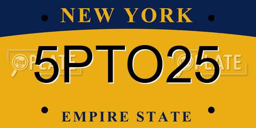 5PTO25 New York License Plate