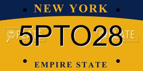 5PTO28 New York License Plate
