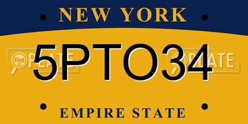 5PTO34 New York License Plate