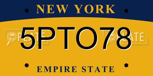 5PTO78 New York License Plate