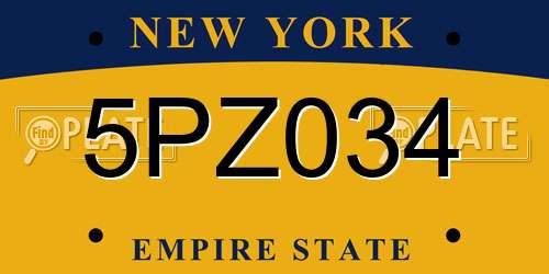5PZ034 New York License Plate