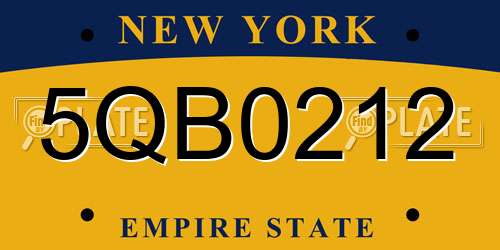 5QB0212 New York License Plate