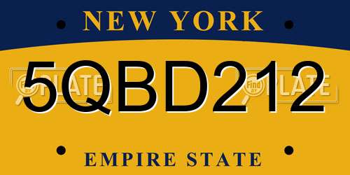 5QBD212 New York License Plate