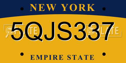 5QJS337 New York License Plate