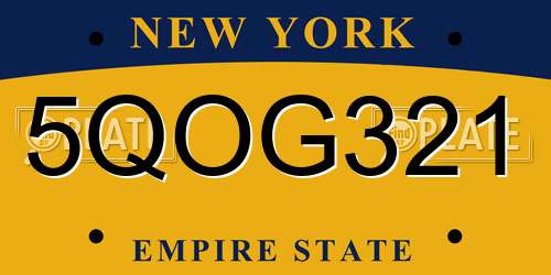 5QOG321 New York License Plate