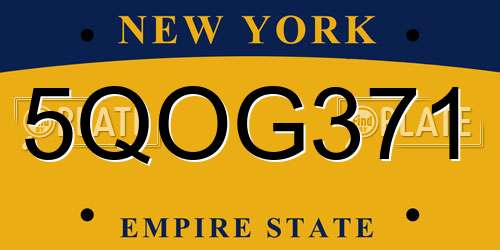 5QOG371 New York License Plate