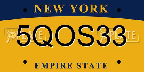 5QOS33 New York License Plate