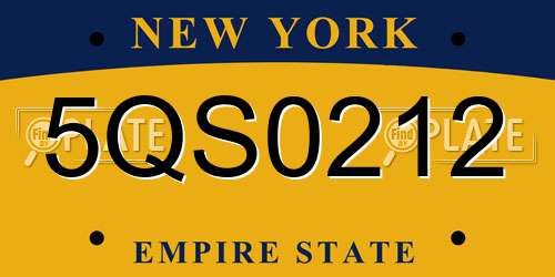 5QS0212 New York License Plate