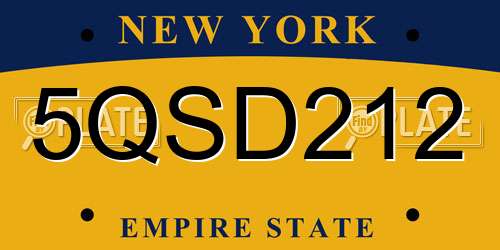 5QSD212 New York License Plate