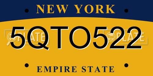 5QTO522 New York License Plate