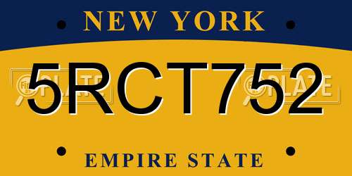 5RCT752 New York License Plate