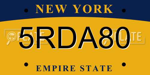 5RDA80 New York License Plate