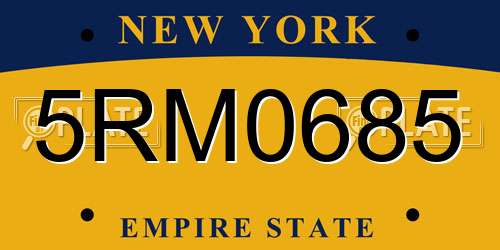 5RM0685 New York License Plate