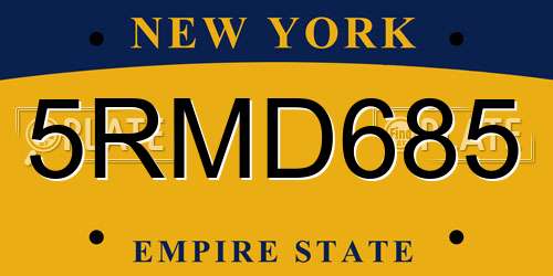5RMD685 New York License Plate